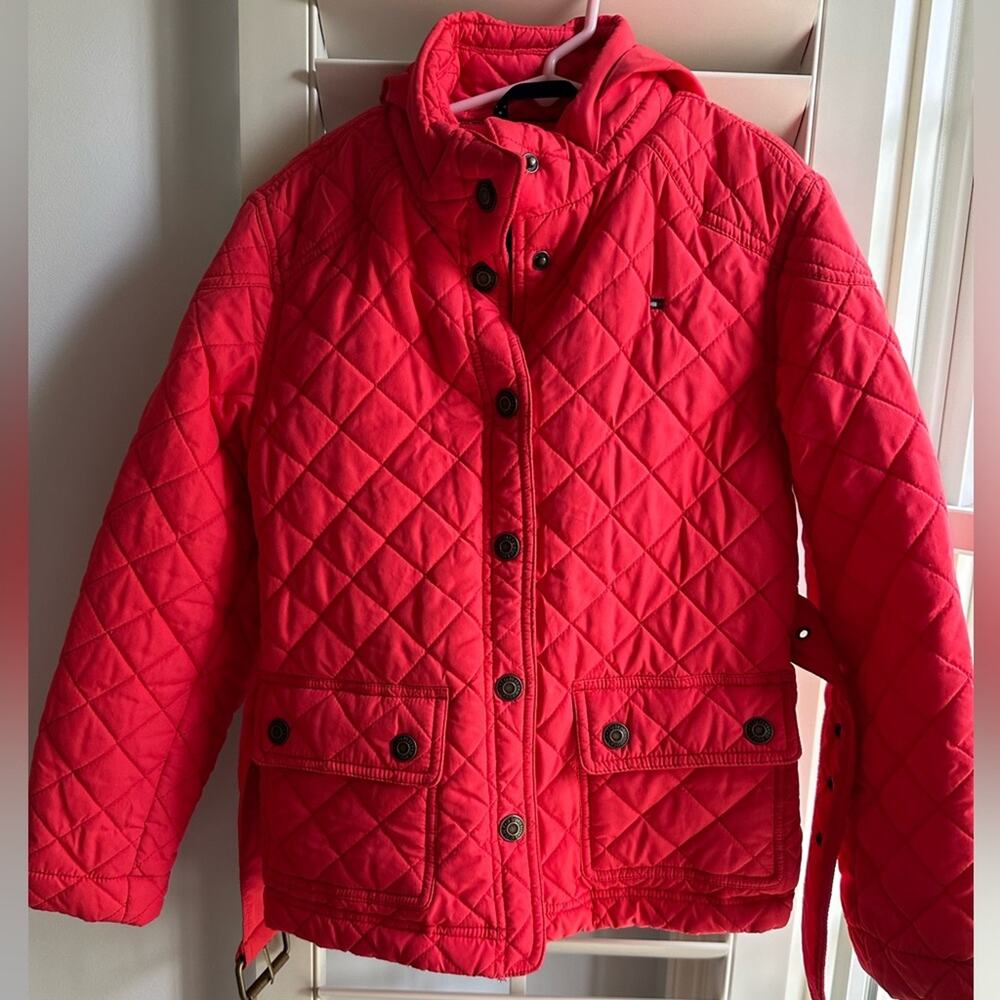 Tommy Hilfiger Unisex Quilted Orange Hooded Jacket  Snap Button M 8-10